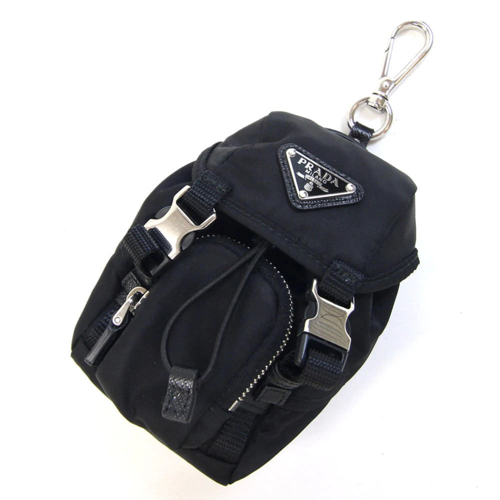 Prada Accessory Bag Charm 2TT061 Black Nylon Leather Backpack Handbag Pouch K...